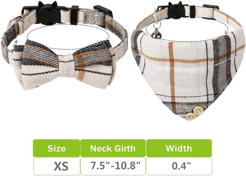 Faleela Breakaway Cat Collar with Bells - 2 Pack Adjustable Cat Collars with Bandana, Accessories for Cats and Small