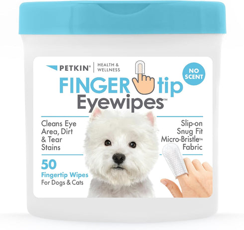 Petkin Fingertip Eye Wipes for Dogs and Cats, 50 Finger Wipes for Cleaning Eye Area and Tear Stains