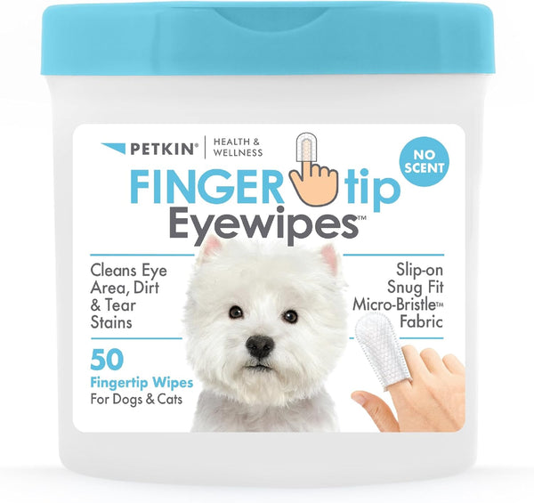 Petkin Fingertip Eye Wipes for Dogs and Cats, 50 Finger Wipes for Cleaning Eye Area and Tear Stains