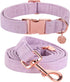 DOGWONG Cotton Dog Collar Leash Set, Durable Adjustable Purple Pet Collar for Small Medium Large Dogs