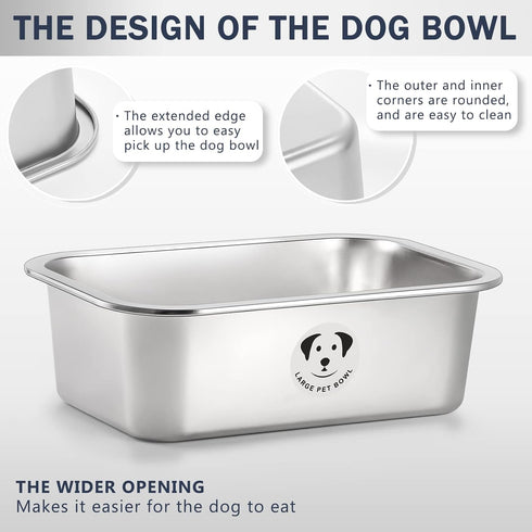 Stainless Steel Dog Bowls for Large Dogs, High Capacity Metal Food and Water Bowls, 0.85 Gallons