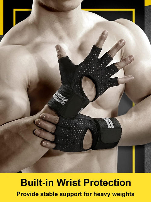 SUJAYU Weightlifting Gym Gloves for Men Women, Breathable Workout Gloves, Anti-Slip Exercise Gloves, Adjustable Wrist