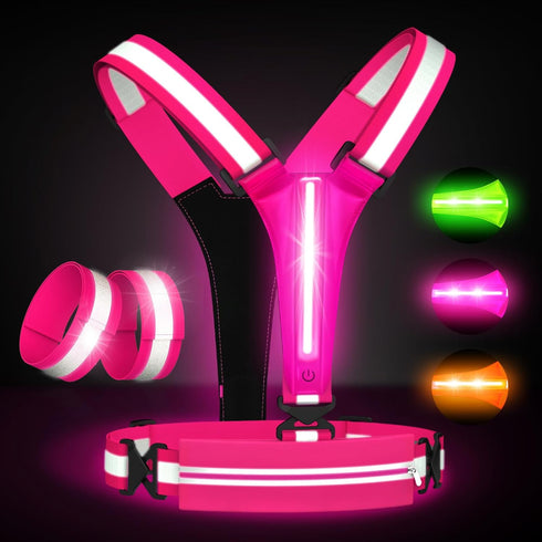 LED Reflective Vest Running Gear Set, USB Rechargeable Light Up Vest for Night Walking, Waterproof Phone Bag & Armband