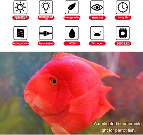 MQ 8 in Submersible LED Aquarium Light, 1.2W Color Changing Fish Tank Light with Remote Control, IP68, 9 LEDs for 10-15