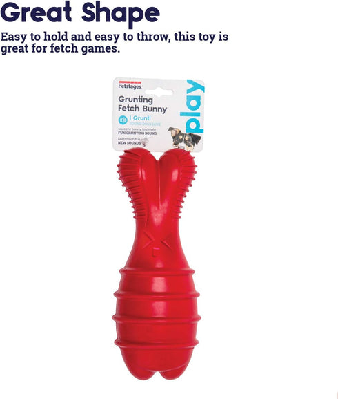 Petstages Grunt Fetch Stick Red Bunny Dog Toy - Fun Sound and Shape for Fetch Play