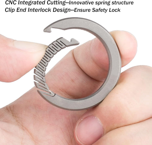 TISUR Titanium Round Carabiner Clip, Spring Hook Key Ring, Small Keychain Carabiner with D-Ring for Keys