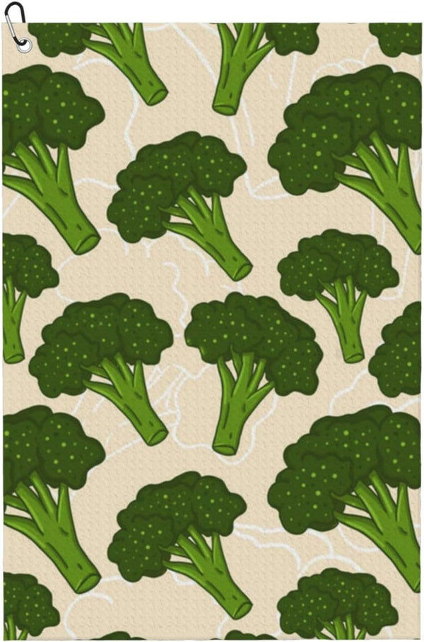 Zhbvncp Green Broccoli Microfiber Golf Towel with Carabiner Clip, 16x24 Inch Absorbent Waffle