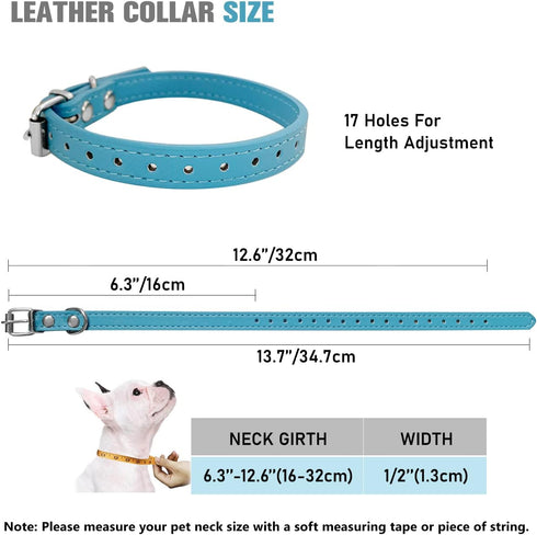 Adjustable ID Puppy Collars for Litter, 14 Color Leather Collars for Small, Medium, Large Breed Dogs, Neck 6~13 Inches