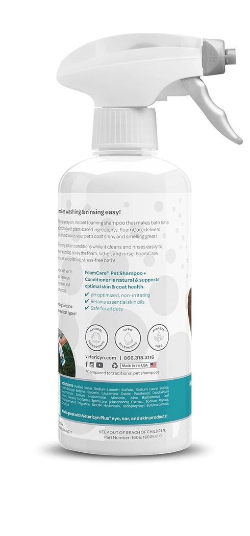 16 Vetericyn FoamCare Dog Shampoo and Conditioner - Instant Foaming, Spray-On Hypoallergenic Shampoo, Plant-Based