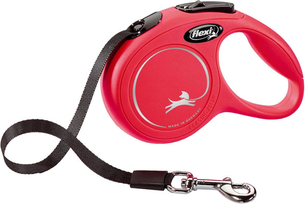 FLEXI New Classic Retractable Dog Leash (Tape), 10 ft, Extra Small, Red, Ergonomic, Durable, Tangle Free for Dogs