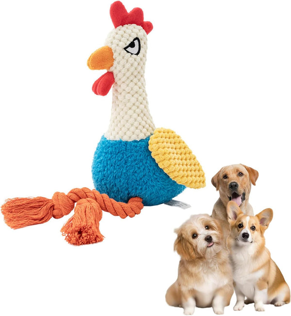 Shinsto Soft Squeaky Rooster Plush with Gentle Crinkle and Rope Teether Legs