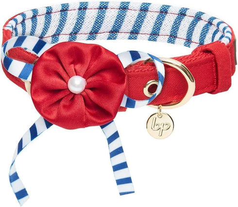 Blueberry Pet Adjustable Dog Collar, Bon Voyage Sea Lover in Timeless Red, Neck 17-20.5", for Large Breed