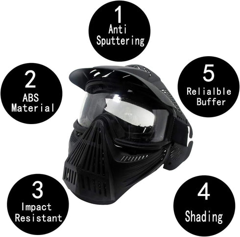 Tactical Mask for Airsoft, Full Face Gear with Goggles, Impact Resistant for BB Hunting, CS Game, Motocross Skiing