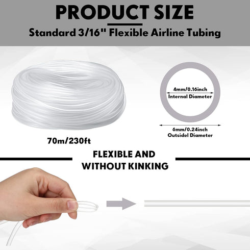 230 ft Clear and Flexible Standard Size Airline Tubing for Fish Tank, 3/16'' Aquarium Air Pump Accessories