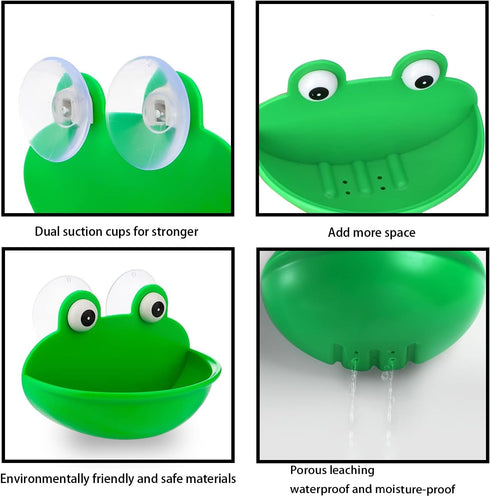 Frog Habitat with Suction Cup, 2 Pcs Cute Fish Tank Accessories Frog Dish Holder Frog Decor Frog Terrarium Decor for Tree Frog Toad Tadpole, Plastic, Green