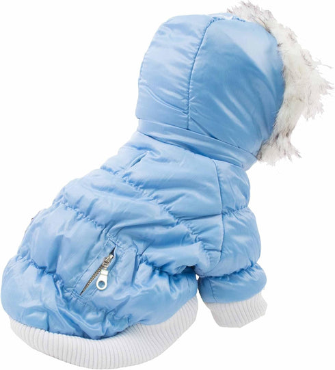PET LIFE Classic Metallic Fashion Dog Coat Jacket with 3M Insulation and Removable Hood, Large, Sky Blue