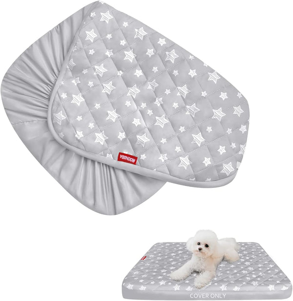 Washable Dog Bed Covers Replacement, Waterproof Quilted Pet Bed Cover, Lovely Grey Star Print, 15x20 Inches, Cover Only