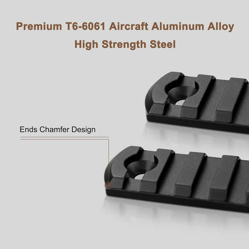 Single Picatinny Aluminum Accessory Rail Set, 3 5 7 9 11 13 Slots with 13 T-Nuts & Screws, Rounded Corner Wrench
