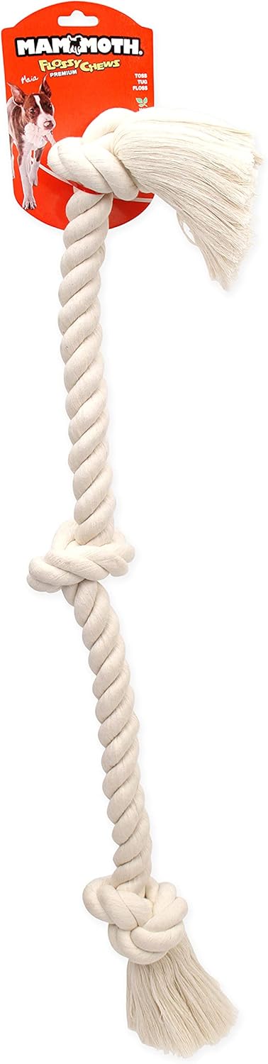 Mammoth Flossy Chews 100% Natural Cotton Rope Dog Toys, Premium White Knot Tug Chew Toy for Large to X-Large Dogs -