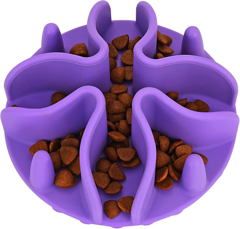 Doweiss Silicone Slow Feeder Dog Bowl Insert, Strong Suction Cups for Slow Eating Bowls, Large, Purple