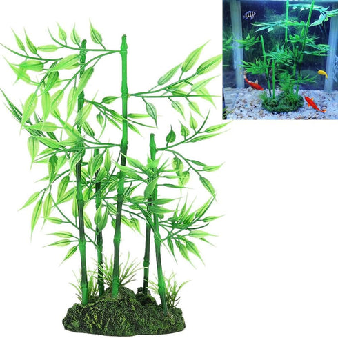 Aquarium Bamboo Plant, Artificial Green Leaf Plant, Water Grass Aquatic Plastic Ornament for Landscape Decor
