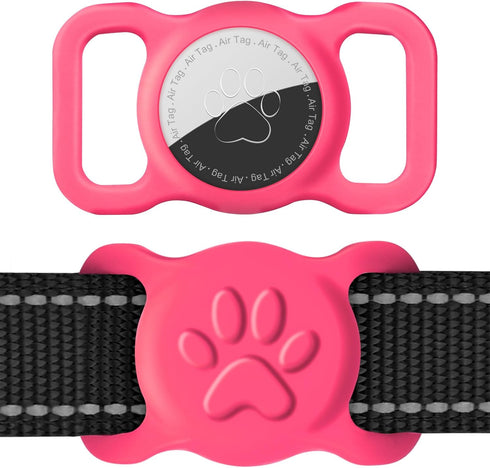 Dynmeow Airtag Dog Collar Holder, Stretchy Silicone Anti-Lost Holder for Dog and Cat Collars (HOT PINK)