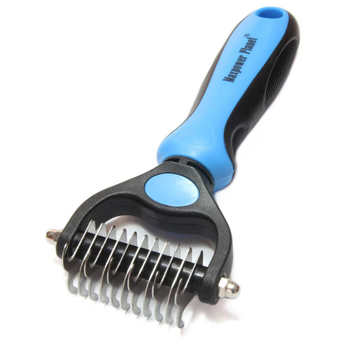 Maxpower Planet Pet Grooming Brush - Extra Wide Double Sided Dematting Rake for Dogs and Cats, Blue, S