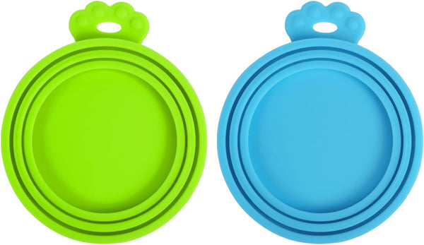 PetBonus 2 Pack Silicone Pet Can Cover Lids, Universal Size for Dog Cat Food, BPA Free, Dishwasher Safe (Blue, Green)