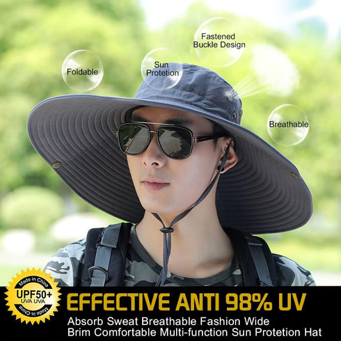 Peicees Super Wide Brim Sun Hat, Men Women Fishing Bucket Hat, Safari Cowboy Hat