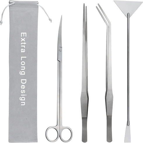 Aquarium Aquascape Tools Kit, 15 Inch Stainless Steel Aquatic Plants Tools for Fish Tank Cleaning