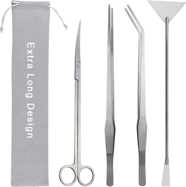 Aquarium Aquascape Tools Kit, 15 Inch Stainless Steel Aquatic Plants Tools for Fish Tank Cleaning