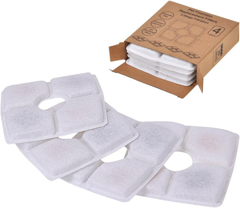 DEWEL 4 Packs Cat Fountain Filter - Flower Pet Fountain Replacement Filters with Activated Carbon