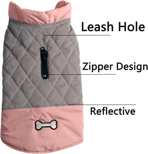 Waterproof Reversible Dog Coats for Small Dogs, Warm Puppy Jacket for Cold Winter, Pink and Grey