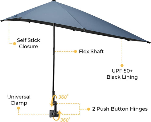 G4Free UPF 50+ Adjustable Beach Umbrella XL with Universal Clamp for Chair, Stroller, Golf Cart, Patio