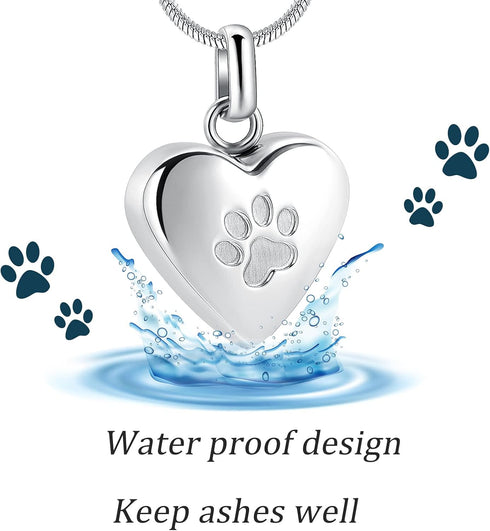 zeqingjw Pet Cremation Jewelry for Ashes, Paw Print Heart Urn Necklace Memorial Keepsake for Pet/Dog's/Cat's Ashes