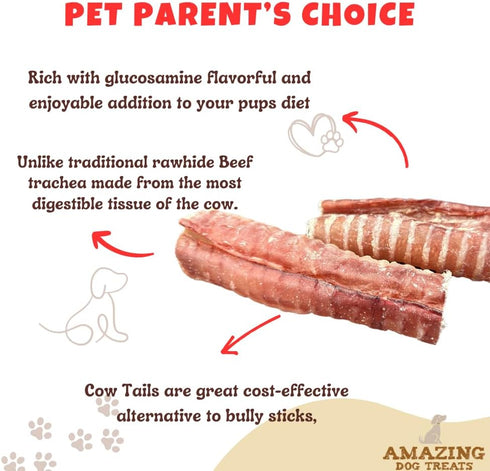 Amazing Dog Treats 6 Inch Beef Trachea Chews (5 pcs - 8 oz) - Digestible and Safe Trachea Dog Treats for Joint Health