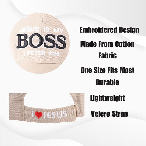 Jesus is My Boss Adjustable Baseball Caps | Outdoor Hats for Men Women | Dad Hats Gifts for Christians