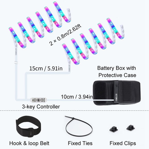Bike Lights LED Bicycle Frame Light for Night Riding,Waterproof Strip Light Battery Powered with RGB Color, Bright