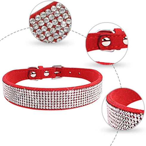 Cute Rhinestone Dog Collar, Dazzling Sparkling Soft Suede Leather Cat Collar, Crystal Diamond Pet Puppy Collar