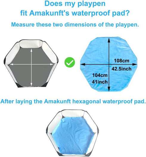 Amakunft Waterproof Pads for Small Animal Playpen, Reusable Liners for Guinea Pig, Rabbit, Hamster (42.5in x 41in)