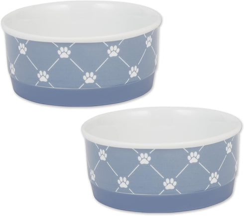 Bone Dry Trellis Paw Print Pet Bowl Set, Non-Slip Silicone Bottom, Microwave & Dishwasher Safe, 2 Count