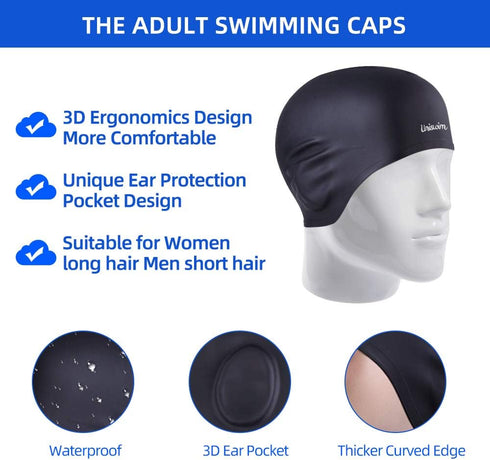 Swimming Goggles and Cap Set, Silicone Swim Hat Pack for Adults with Anti-Fog Glasses