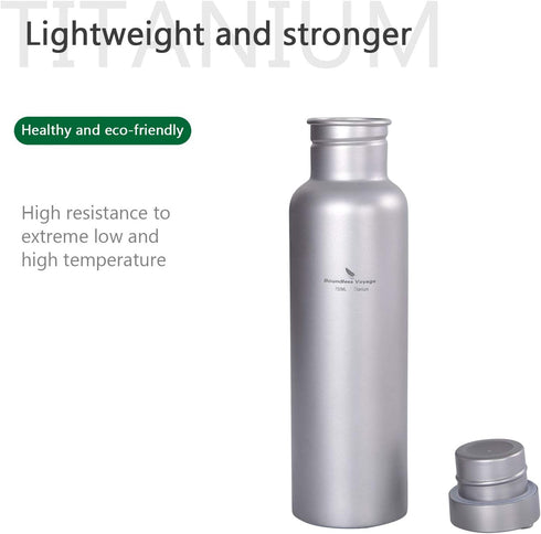 Outdoor 750ml Titanium Sports Bottle - Wide Mouth Flask Canteen for Camping Cycling Hiking Ti1507B