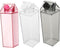 Sewroro 3pcs Reusable 500ml Milk Carton Bottles with Lids, Pink Black Plastic Square