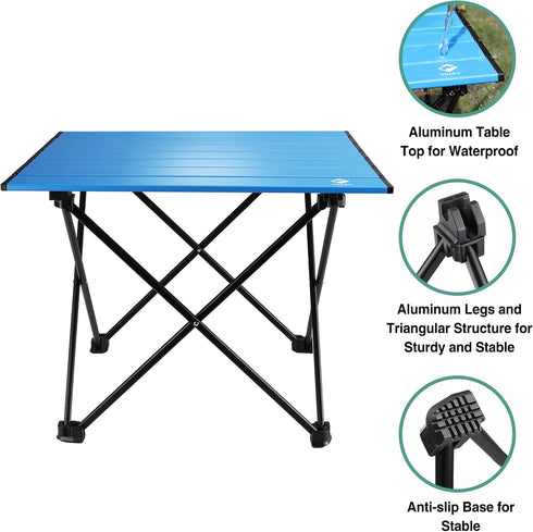 VILLEY Portable Camping Side Table, Ultralight Aluminum Folding Beach Table with Carry Bag for Outdoor Cooking, Picnic