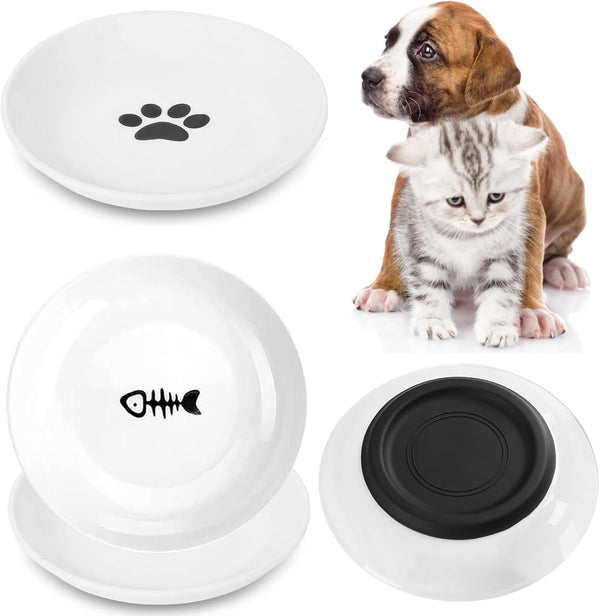 4 Pack Cat Food Bowl with Non-Slip Silicone Bottom, Healthy Ceramic Dishes for Indoor Cats, Puppy Feeding Plates