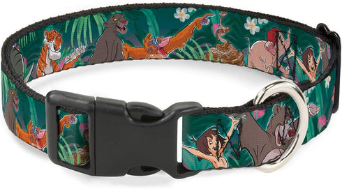 Buckle-Down Plastic Clip Collar - The Jungle Book 8-Character Group, Greens, 1" Wide, Fits 9-15" Neck, Small