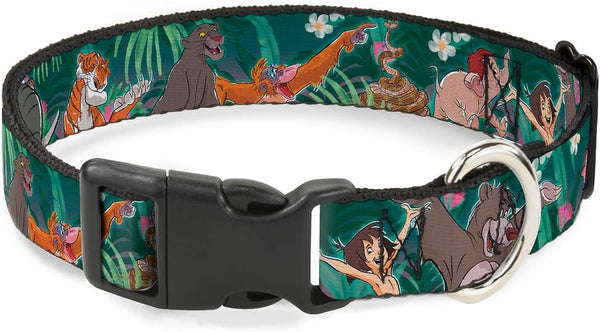 Buckle-Down Plastic Clip Collar - The Jungle Book 8-Character Group, Greens, 1" Wide, Fits 9-15" Neck, Small