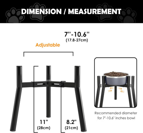 SHAINFUN Dog Bowl Stand for Large Dogs, Adjustable Tall Elevated Feeder for 7-10.6" Bowls, Metal Single Raised Holder