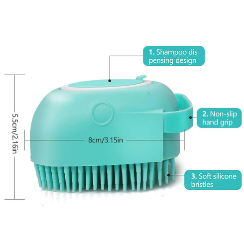 Pet Dog Bath Brush Gentle Soap Dispenser Massaging Bath Grooming Soft Silicone(Blue)